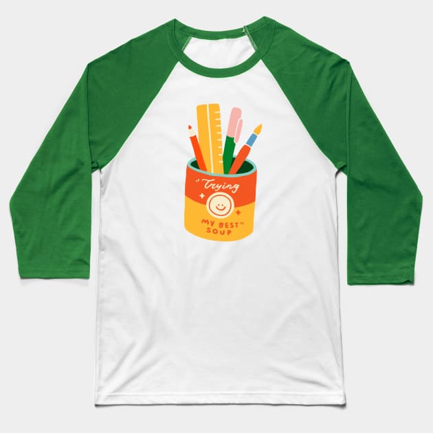 'Trying My Best' Campbell's Soup Can Baseball T-Shirt by sinyipan